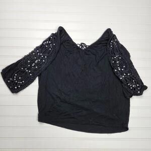 Charming Black Women's Blouse with Embellished Lace Sleeves XL Inc Concepts